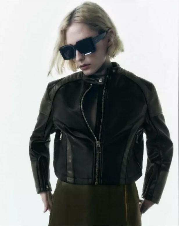 Zara contrasting biker jacket hotsell