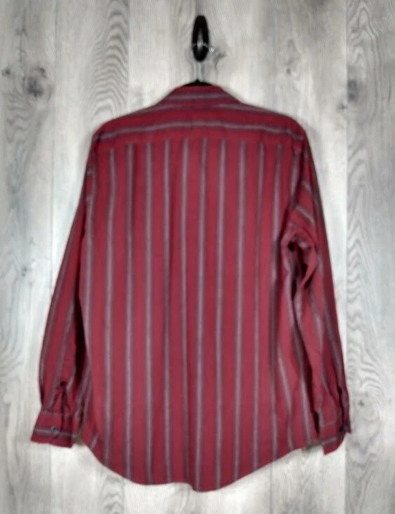 Camisa Attention manga larga a rayas con botones para hombre talla mediana borgoña Foto 2 de 4