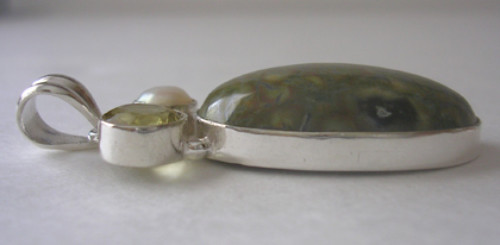NEW Sterling Silver Green Ocean JASPER CITRINE & PEARL Gemstone Necklace Pendant - Imagen 2 de 4
