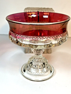 King's Crown - Ruby Flashed Thumbprint Compote Dish by Tiffin-Franciscan 1950-62