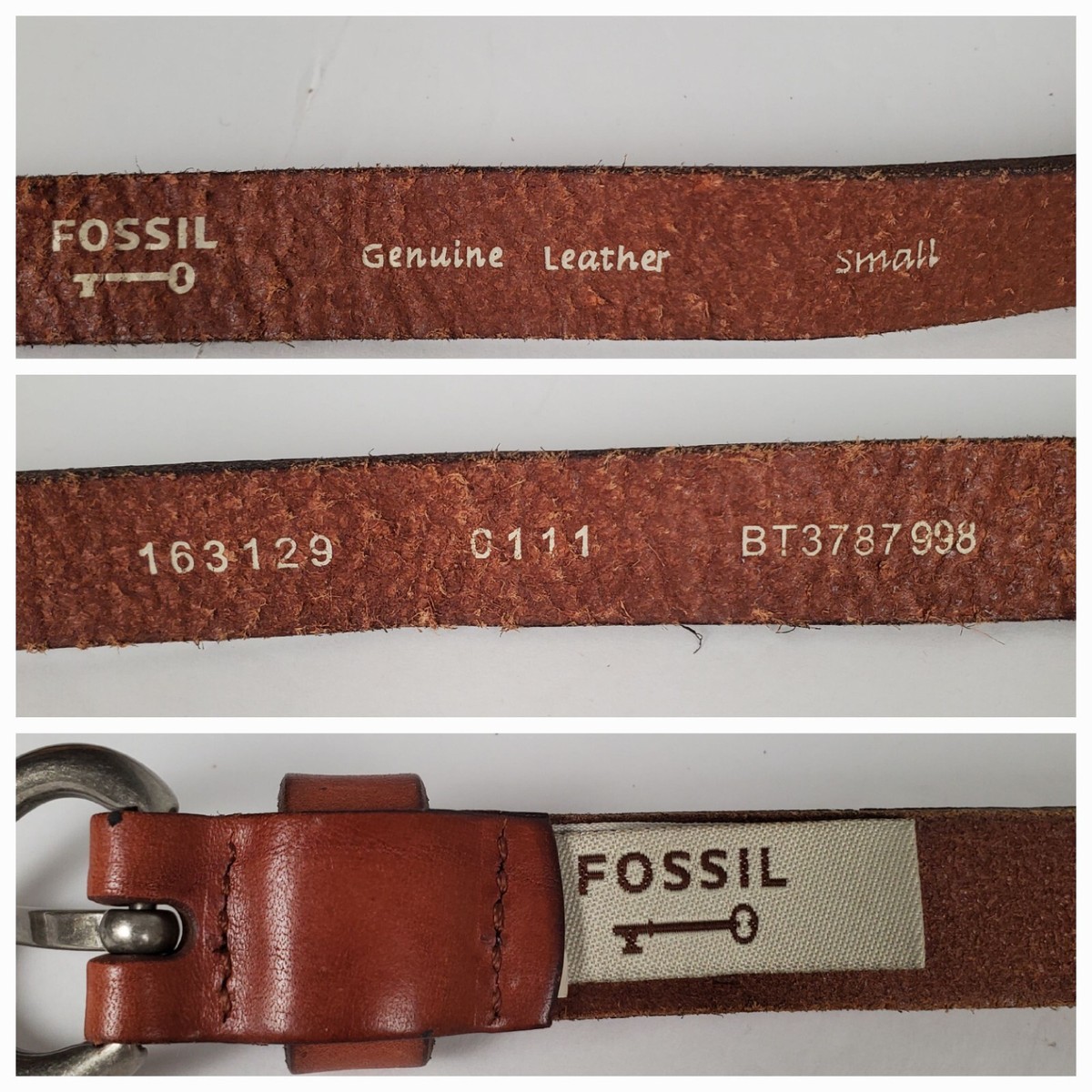 FOSSIL Leather Belt Small 33 Brown Red Disc Vachetta Saddle Boho