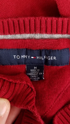 Tommy Hilfiger Pullover Sweater Size Medium Striped V Neck Red Gray Mens Top - Picture 3 of 5