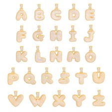 Men's Iced CZ Gold Plated A - Z Initial Bubble Letter Pendant 24 inch Rope Chain