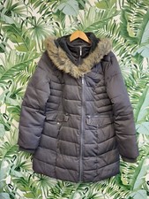 Oasis grey puffer zip up coat with fur lined hood size L