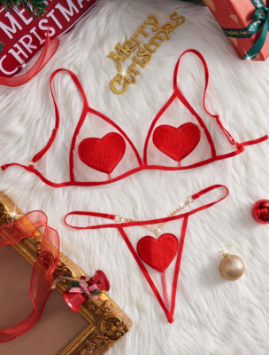 Dessous Set Herzen BH String Rot Sexy Original Geschenk