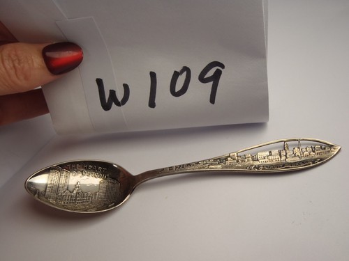 Sterling silver souvenir spoon Detroit Michigan Harbor Skyline Heart of Detroit - Picture 4 of 24