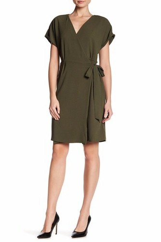 Bobeau XS Short Sleeve Crepe Wrap Dress 