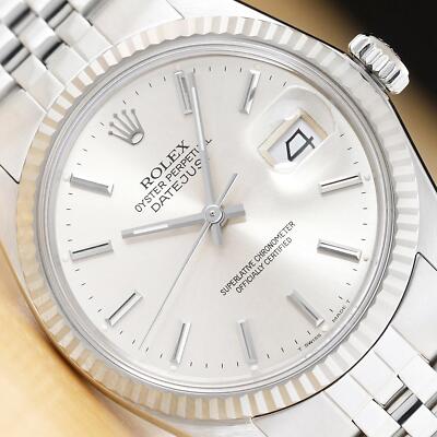 ROLEX MENS DATEJUST 16234 18K WHITE GOLD STEEL SILVER WATCH w