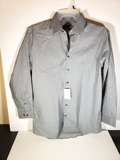 JF J. Ferrar 16-16.5 /32-33 Button Up Long Sleeve Shirt Stretch Slim Black Dots