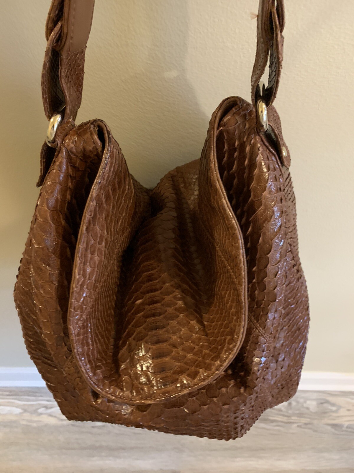 LAI Genuine Python Snakeskin Handbag Light Brown … - image 2