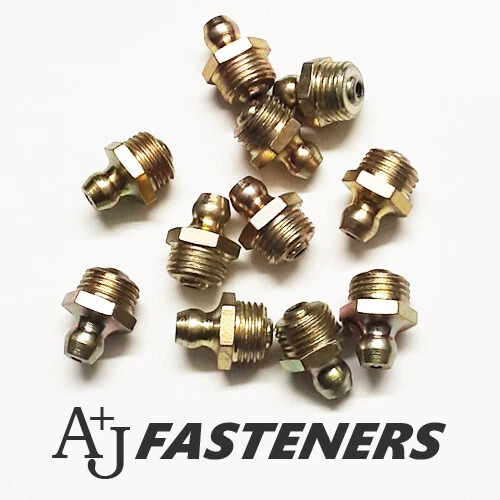 A & J FASTENERS METRIC STRAIGHT GREASE NIPPLES - HYDRAULIC BZP ZINC & YELLOW PLATED M6 M8 M10