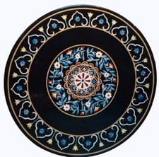 18 " Noir Marbre Café Table Top / Incrustation Maison Et Jardin Décorative