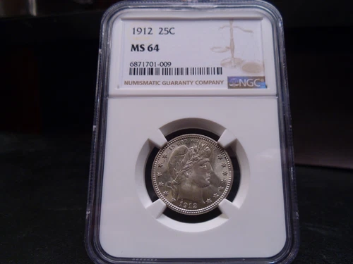 1912 MS64 Barber Quarter NGC Certified - Bright White