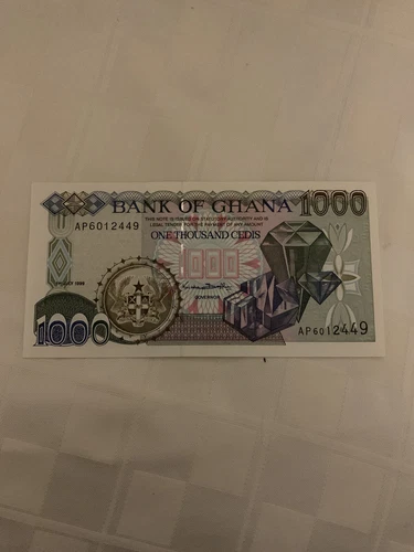 GHANA AFRICA 1000 CEDIS 1999 DIAMOND JEWEL UNC GHANIAN MONEY BILL BANK NOTE