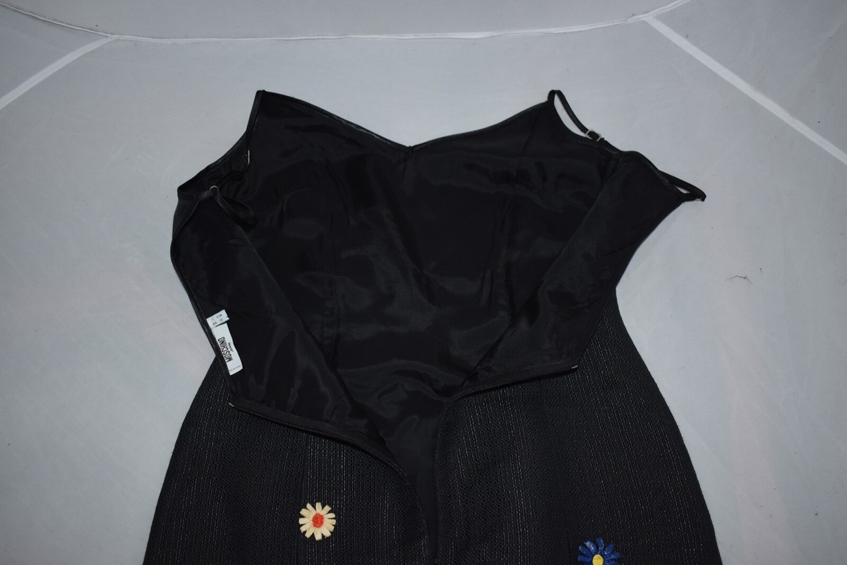 Moschino Embroidered Flower Floral Black Back Zip Dress
