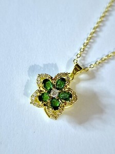 Authentic Gold Plated Green And Clear Cubic Zirconia Blossom Flower Shaped Rotatable (#59)