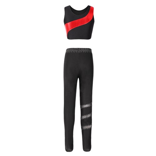 Kids Girl's T-shirt Tights Set Elastic Waistband Dance Outfit Performance Mesh - Picture 42 of 53
