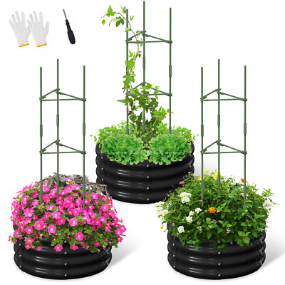 SLSY Galvanized Raised Garden Bed Kit with Tomato Cages Above Ground Planter Box