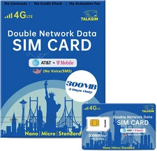 Prepaid USA SIM Card 300MB 3Days 4G LTE Network Support AT&T and T-Mobile