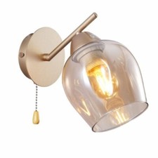 Pull Down Switch Amber Glass Metallic Gold Branch Twig Modern Wall Light