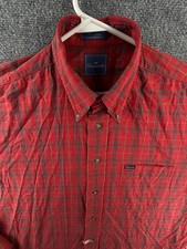 VTG Faconnable Red Plaid Long Sleeve Button Up Shirt Men Cotton USA Made Logo XL