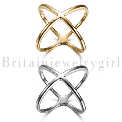 Polished Stainless Steel X Criss Cross Statement Ring for Women Girls Size 6-10