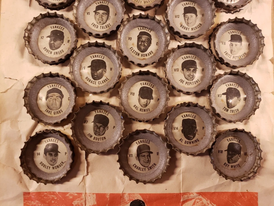 Colección de tapas de botellas de Coca-Cola 1967 Mickey Mantle Bouton Murcer Tresh Howard Foto 3 de 4