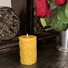Handmade 100% Pure Beeswax Pillar Candle PATTERNS 100% Cotton Wick