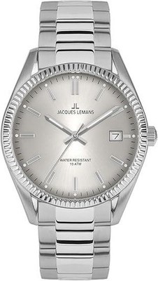 JACQUES LEMANS Derby Herrenuhr Ambanduhr Uhr Wasserdicht 40 mm siber