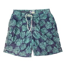 Trunks Surf Swim Co Trunks Men's Large Blue Green Tropical Leaf Mesh Lined