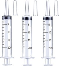 3 Pack 20ml Plastic Syringe with caps for Liquid Measuring Oral Scientific Labs