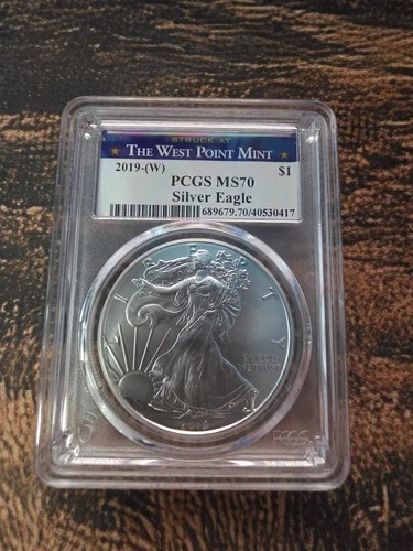 2019-(W) American Silver Eagle PCGS MS70 Struck West Point Mint Label 1oz .999