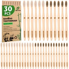 Navona 30 PCS Bamboo Toothbrushes Pack, BPA 1 Count Pack of 30 , Black White