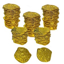 100 Pcs Pirate Coins Plastic Fake Play Replica child-size, Gold