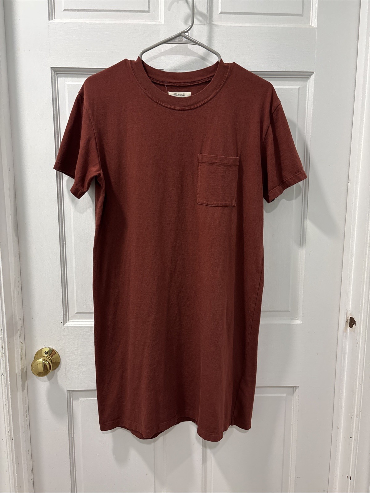 Madewell Women’s Pocket T-Shirt Dress Size Small Rustic Red 100% Cotton Casual