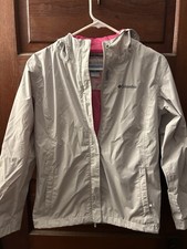 Columbia Youth Girl s Large 14/16 Arcadia Rain Hike Wind Jacket Grey W Pink