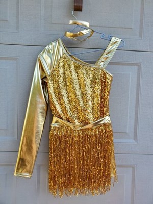 Weissman Gold Watch 17745 Fringe One Sleeve Dance Costume SA Small Adult