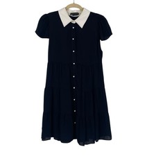 Alice + Olivia Women's Size 2 Black Meeko Faux Leather Collar Shirtdress NEW