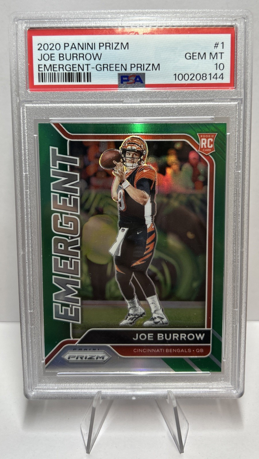 JOE BURROW 2020 Panini Prizm #1 RC Rookie Emergent Green PSA 10 Gem Mint NICE!