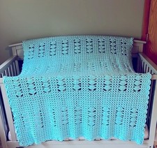 Blue Hand Knit Blanket 70 X 50 Cottagecore Nursery