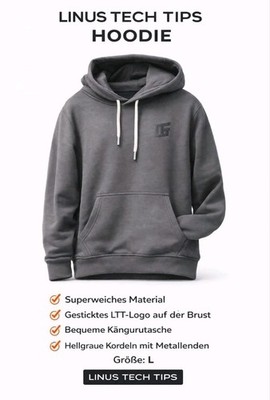 Linus Tech Tips Hoodie   Grau, Größe L