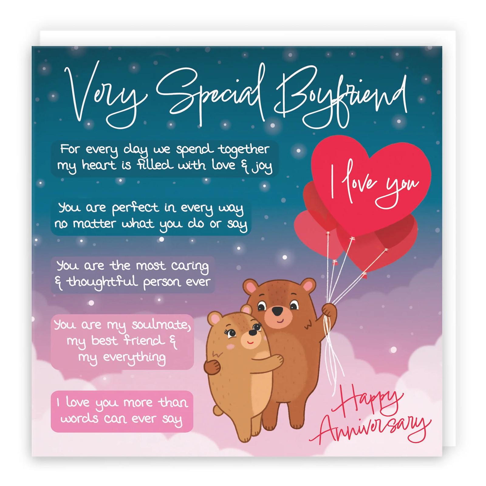 Boyfriend Anniversary Card Starry Night Cute Bears