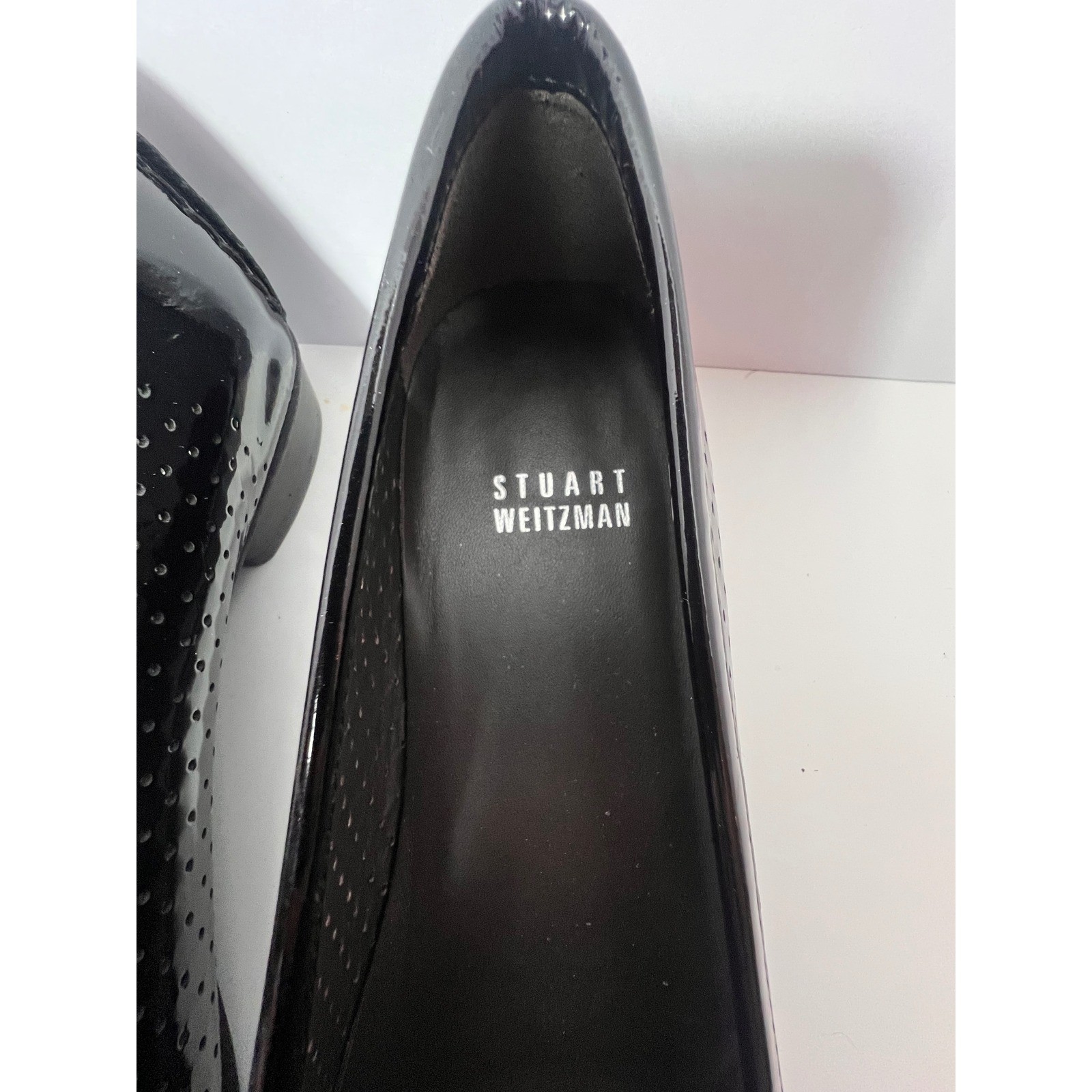 Stuart Weitzman Black Patent Leather Chain Link Loafer Flats