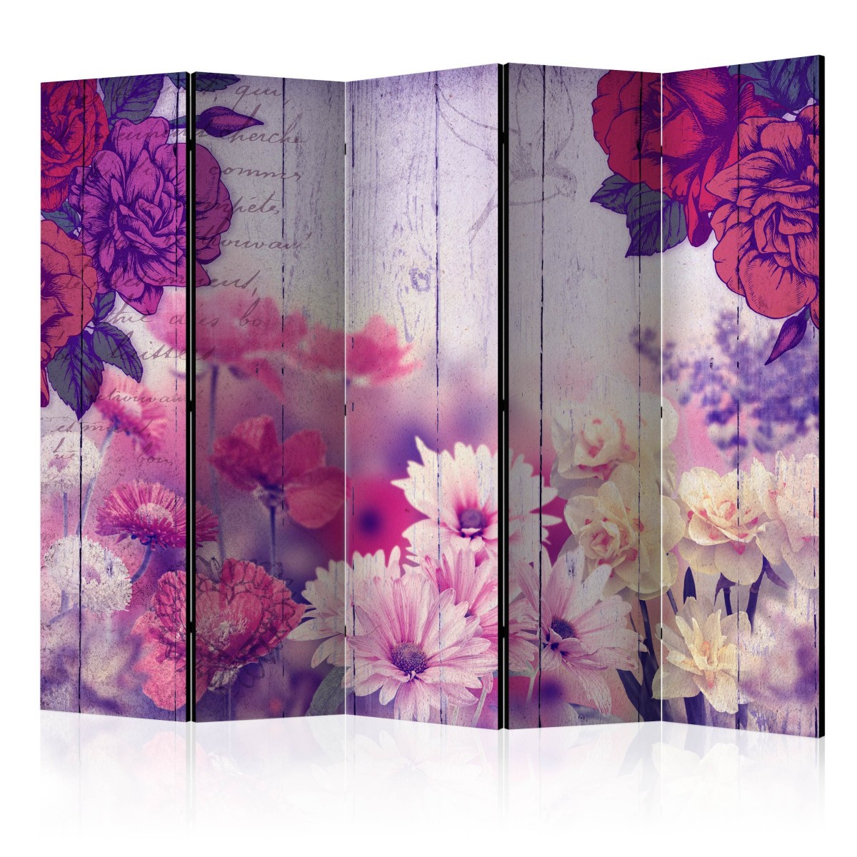 Paravent 5 volets Flowers Memories 172x225 cm en toile intissée