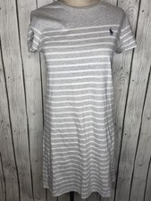 Polo Ralph Lauren Striped T-Shirt Dress Gray White Cotton Short Sleeve Size M