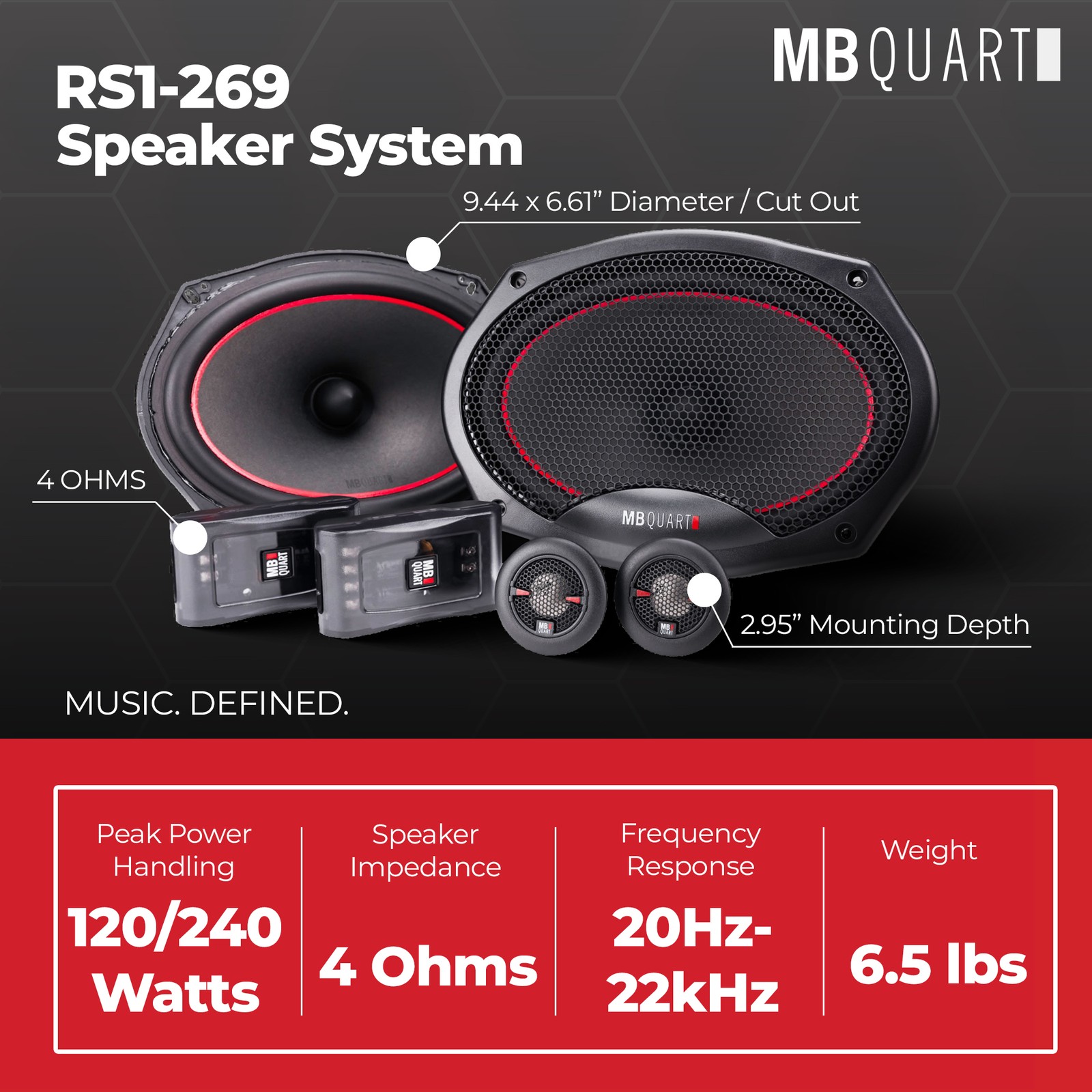 MB Quart 6"x9" Coaxial Reference Car Speaker System, 2-Way Audio, 240W Output