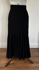 Droopy & Brown black 100% wool long evening/formal skirt fluted hem lined UK12
