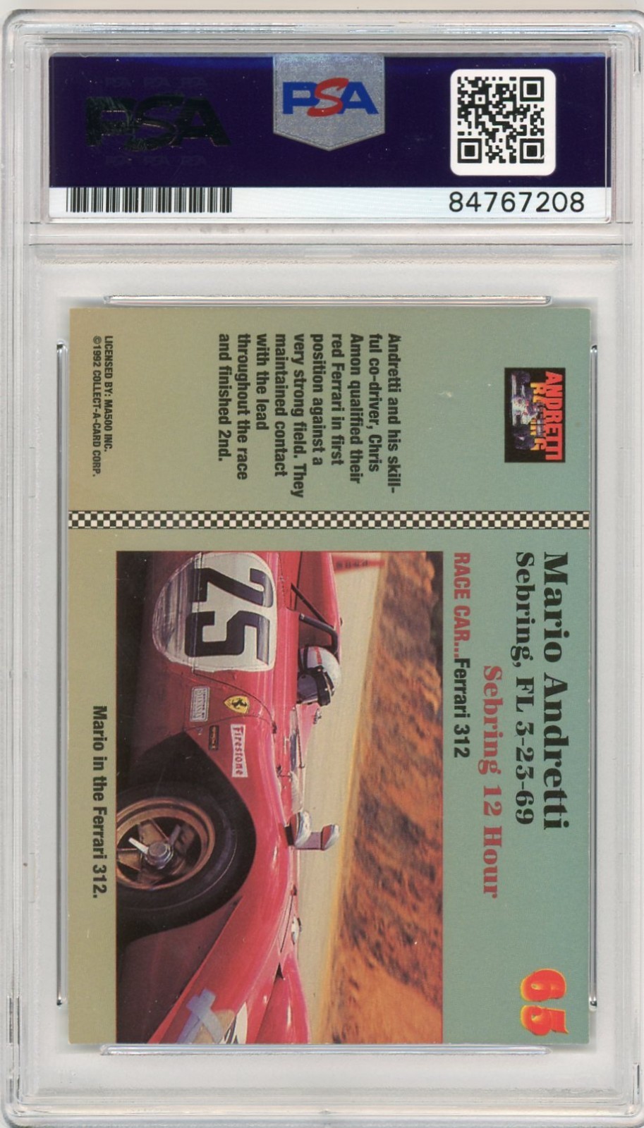 MARIO ANDRETTI 1992 Andretti Racing #65 Signed AUTO Card PSA DNA Certified F1 view 2