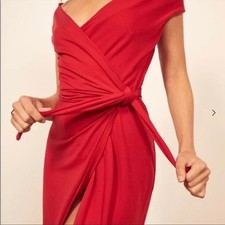 Reformation Sage Wrap Dress Women's Size Small in Cherry Red Jersey Midi - NWOT