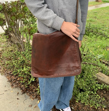 VTG Leather Briefcase Messenger Bag Camera Satchel Travel Mahogany Green Lining